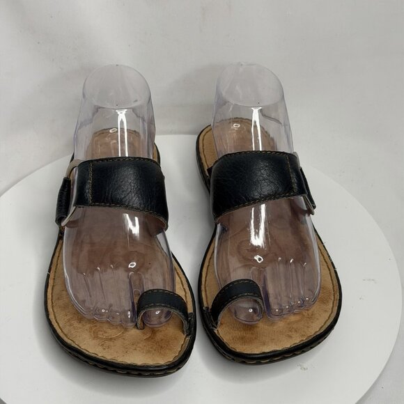 Born Cloudburst Captiva Sandals Womens 8.0 M Black Leather Loop Toe Flats Slide - Picture 3 of 8